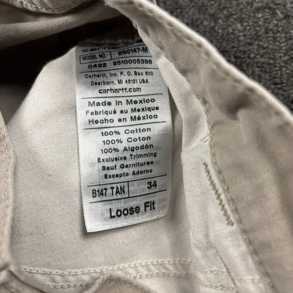 Vintage Carhartt Utility Work Shorts Carpenter B147 Khaki 10" 90s Mexico Size 32 - Picture 3 of 5